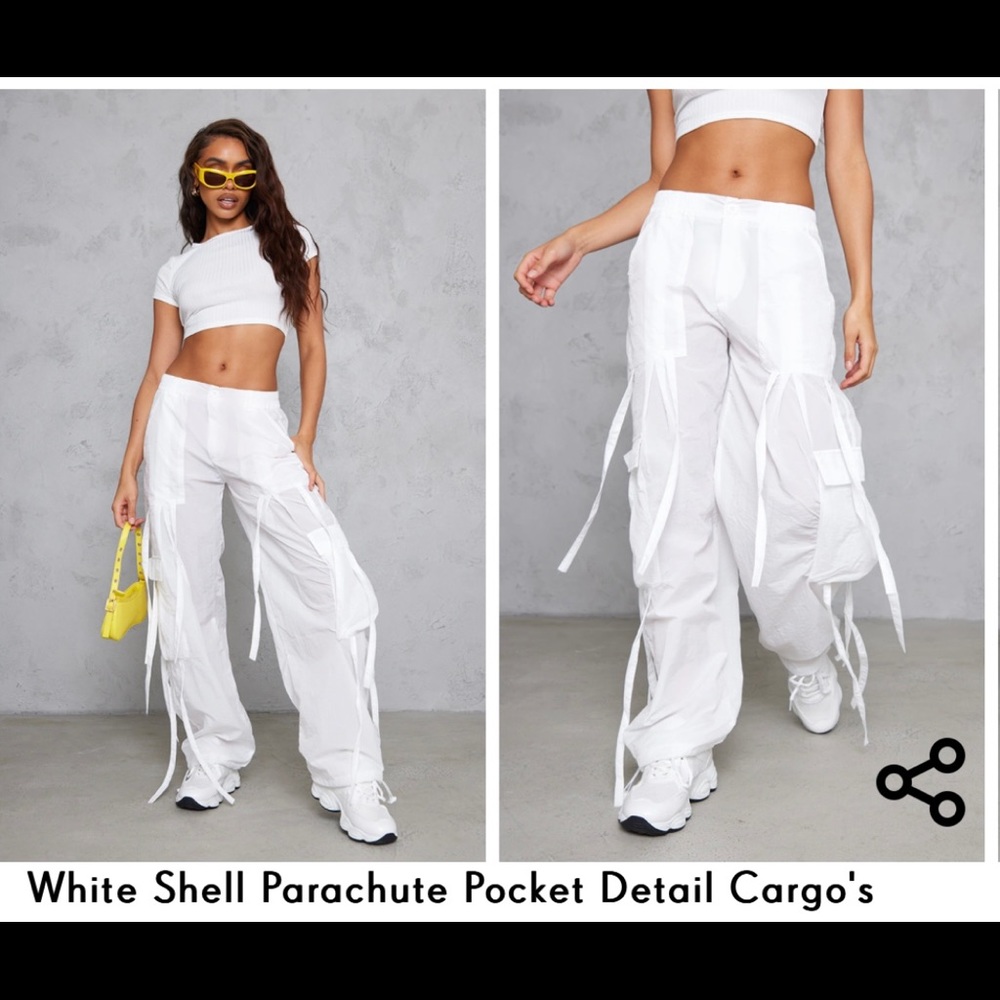 White Shell Parachute Pocket Detail Cargos